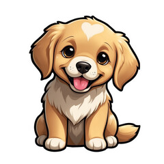 Cute Childish Kawaii Golden Retriever Dog Character Sticker with Big Smile, Shiny Golden Fur and Sparkling Eyes, Thick Black Outline, Generative AI.