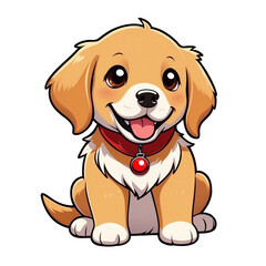 Cute Childish Kawaii Golden Retriever Dog Character Sticker with Big Smile, Shiny Golden Fur and Sparkling Eyes, Thick Black Outline, Generative AI.