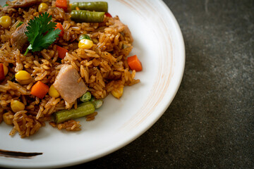 pork fried rice on white plate