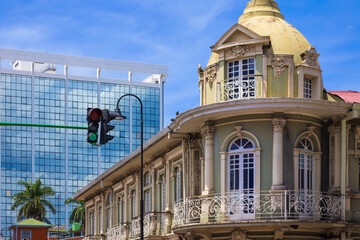 Costa Rica, colorful San Jose streets in historic city center. Caribbean cruise vacation.