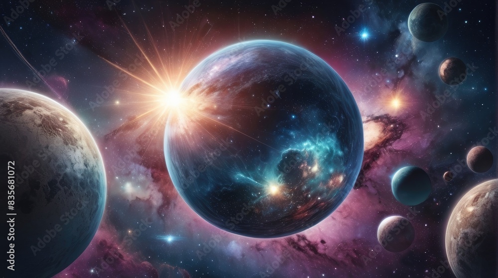 Wall mural a universe with realistically dazzling and fascinating planets