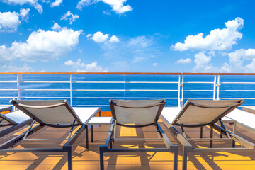 Luxury cruise ship sailing in the sea on Caribbean vacation. Scenic ocean views from deck.