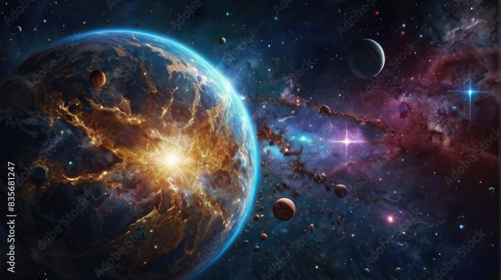 Wall mural a universe with realistically dazzling and fascinating planets