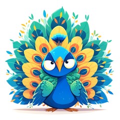 Fototapeta premium Happy cute peacock cartoon illustration