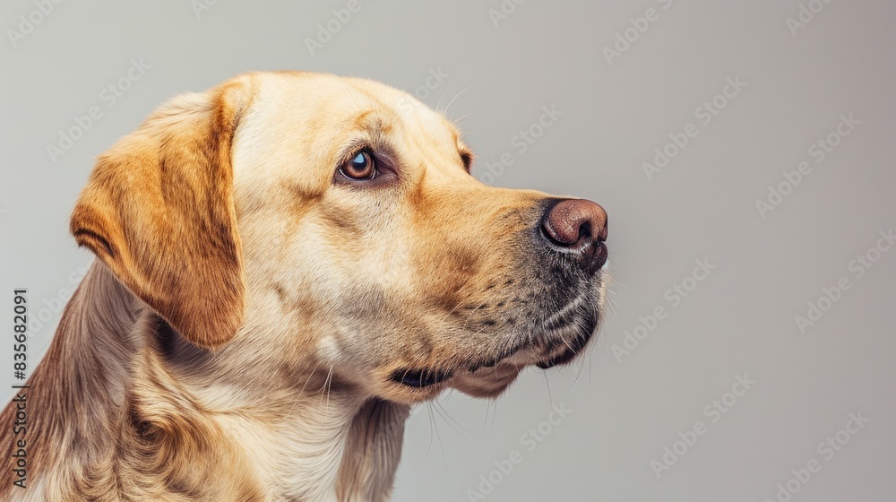 Poster a charming canine in a studio setting against a plain backdrop