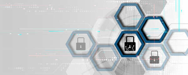 Hexagonal geometric technology background, cyber security picture and future network protection information