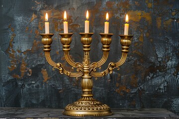 Fototapeta premium A group of lit candles sitting on top of a table