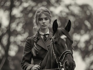 Obraz premium A woman in a uniform is riding a horse.