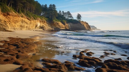 Fototapeta premium rocks mud sea waves cloudy sky vacation enjoy natural wonders.
