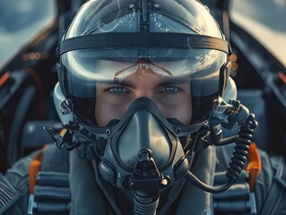 A fighter pilot in a jet fighter.
