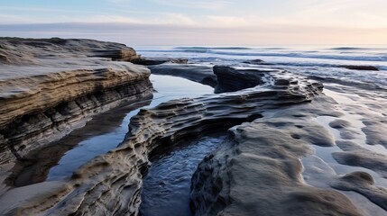 Fototapeta premium rocks mud sea waves cloudy sky vacation enjoy natural wonders.