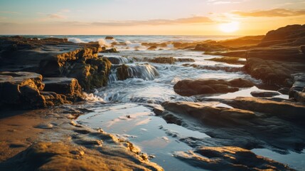 Obraz premium rocks mud sea waves cloudy sky vacation enjoy natural wonders.