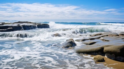 Obraz premium rocks mud sea waves cloudy sky vacation enjoy natural wonders.