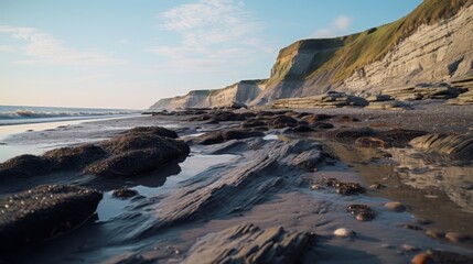 rocks mud sea waves cloudy sky  vacation enjoy natural wonders.
