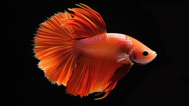 Beautiful movement of red betta fish, Siamese fighting fish, Cupang, Halfmoon betta (Rosetail), Rhythmic of betta splendens isolated on black background AI generated