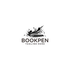Book and pen logo vector illustration