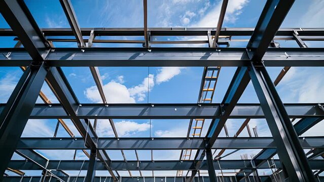 The precision and skill of the workers is evident as the steel frame takes shape with perfectly aligned beams and seamless connections.