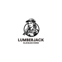 Lumberjill girl logo vector illustration