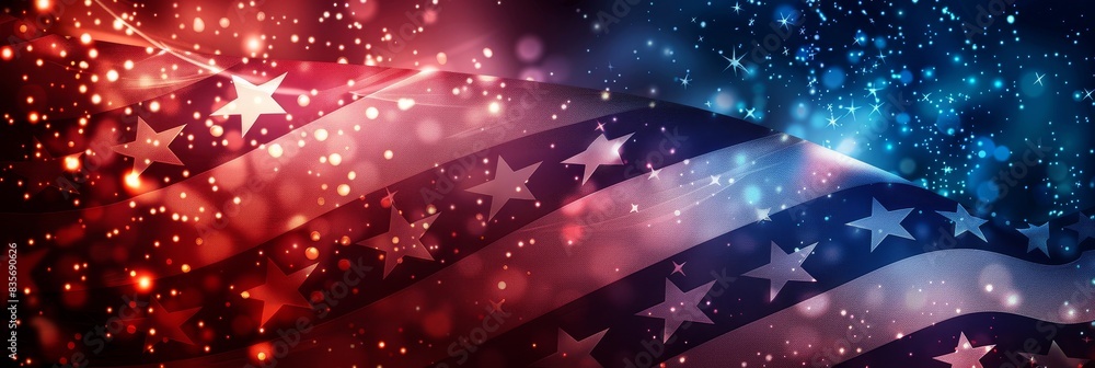 Poster abstract stars and stripes with glowing lights - abstract image featuring a digital interpretation o