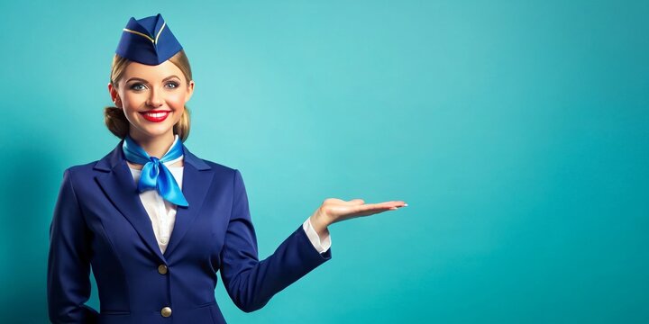 A woman in a blue uniform is smiling and holding a sign in her hand
