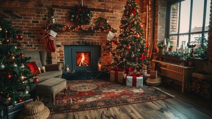 Christmas Home Interior with Christmas tree AI generated