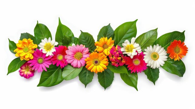 Top-down shot of a beautifully arranged flower garland toran