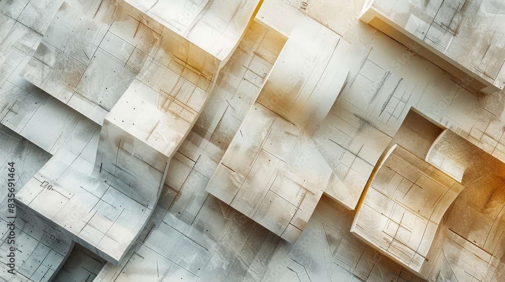 Poster Abstract geometric architectural patterns - High-detail rendering of geometric architectural relief patterns