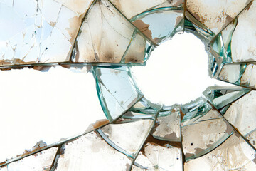 Glass Cracks Of A Broken Window With A Hole On A Neutral White Background Created Using Artificial Intelligence