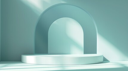 Minimal abstract background with a podium for product presentation on a soft blue color