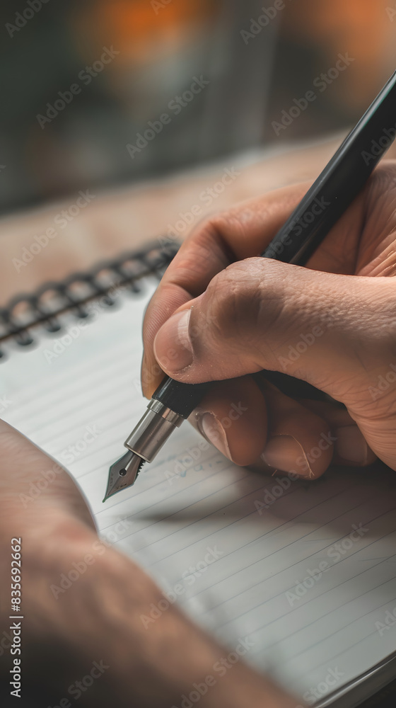 Poster hand writes in a blank notepad