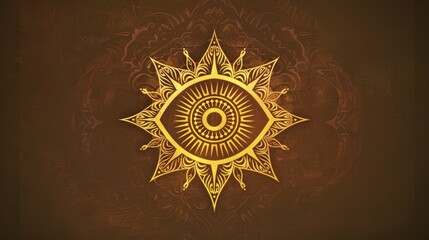 Abstract symbol of All-seeing Eye in Boho Eastern Ethnic style gold on black for decoration T-shirt or for computer game. Concept magic occultism Esoteric 3d . AI GENERATION