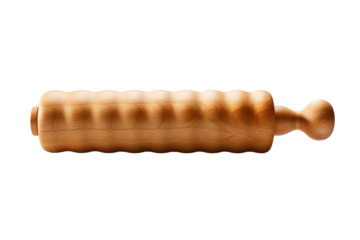 A wooden rolling pin with a unique grooved surface for creating beautiful embossed patterns on dough.