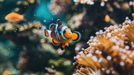 Amphiprion Ocellaris Clownfish In Marine Aquarium . AI GENERATION