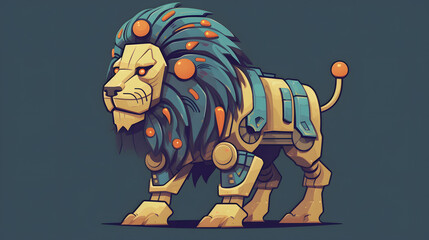 Robot Lion illustration flat vector
