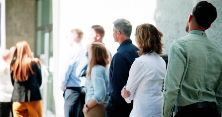 Queue Outdoors. Business People Waiting