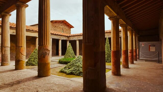 The peristyle of the House of the Silver Wedding (Casa delle Nozze d'Argento), Pompeii, Naples, Campania, Italy, an ancient city buried by Vesuvius in 79 AD