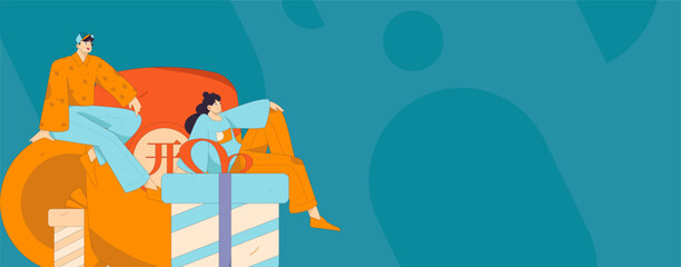 Use red envelopes to attract new customers and promote activity. Flat vector character concept illustration
