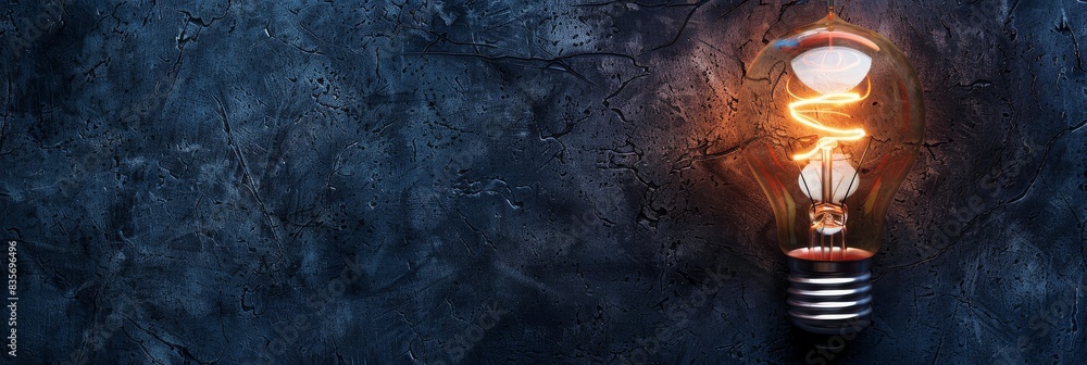 Poster glowing filament in a light bulb on textured background - a close-up of a glowing light bulb filamen