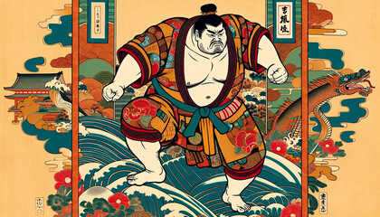 Traditional Sumo Wrestler Art「伝統的な相撲力士の芸術」