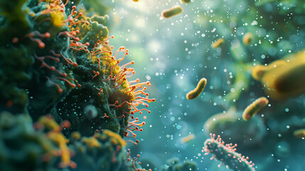 Fototapeta premium A plant with bacteria and water droplets.