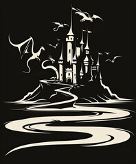 Black background of tee design illustration, clean vector lines, design idea