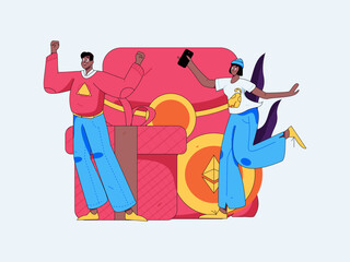 Use red envelopes to attract new customers and promote activity. Flat vector character concept illustration
