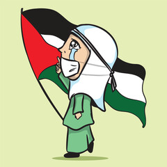  Muslim girl holding up the Palestinian flag