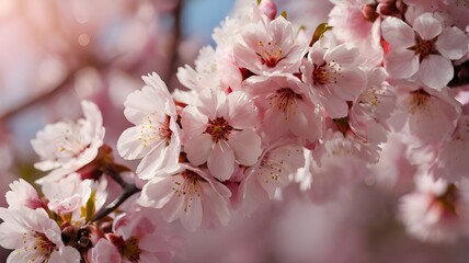 Fototapeta premium Beautiful spring bright natural background with soft pink sakura flowers close-up.