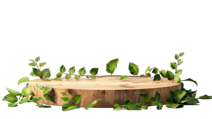 Wooden podium with herbs isolated on a transparent background