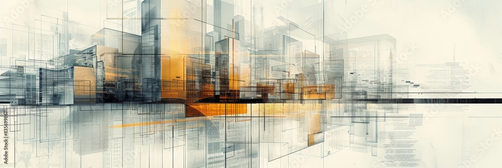 Poster abstract urban architecture concept art - this image features a complex digital overlay of architect