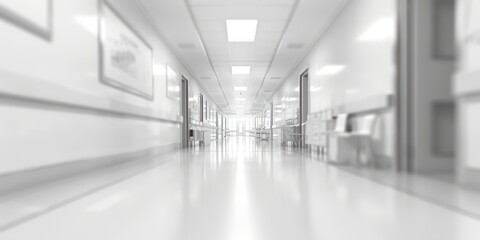 Fototapeta premium Blurry white hospital ward background with faint medical equipment, giving a sense of readiness and care.