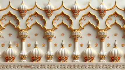Islamic display decoration background with mosque, lantern, ramadan kareem, mawlid, iftar, isra miraj, eid al fitr adha, muharram, 3D illustration