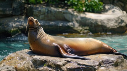 Sea lion basking in the sun at the zoo