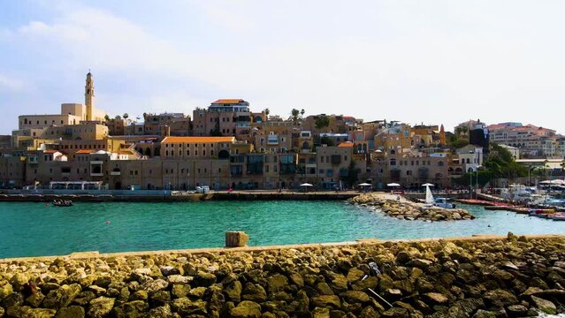 Old city of Jaffa. Tel Aviv-Jaffa. Embankment of the old city. Port city. Video filming from a drone.